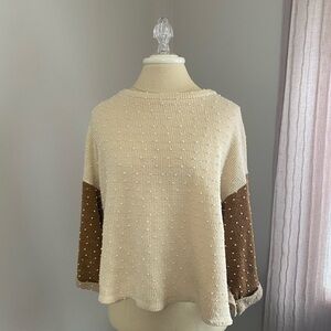 Blu Pepper Cream and Brown Textured Lightweight Sweater